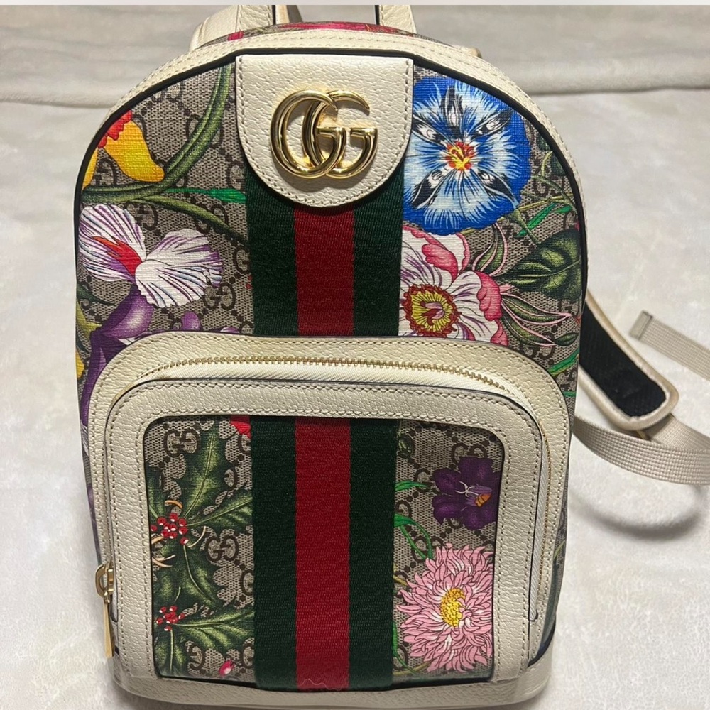 Gucci Cream and Gold Backpack with Iconic GG Logo